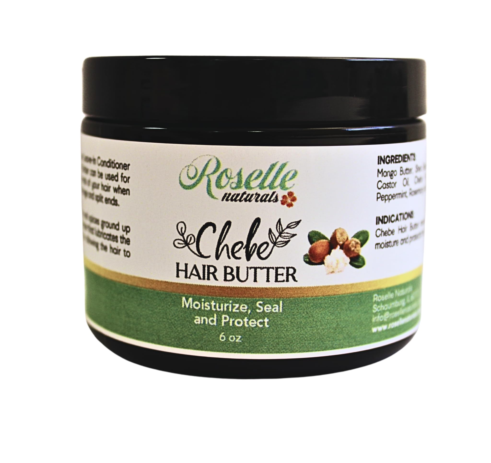 Roselle Naturals Chebe Hair Butter for Hair Growth - Made with Mango Butter, Shea Butter & Authentic Chebe Powder from Chad, Africa. Moisturize, Seal & Protect Natural Hair. (6 Ounce (Pack of 1))