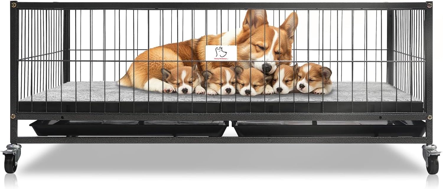 Homey Pet Whelping Box with Wheels, 43in Heavy Duty Crate