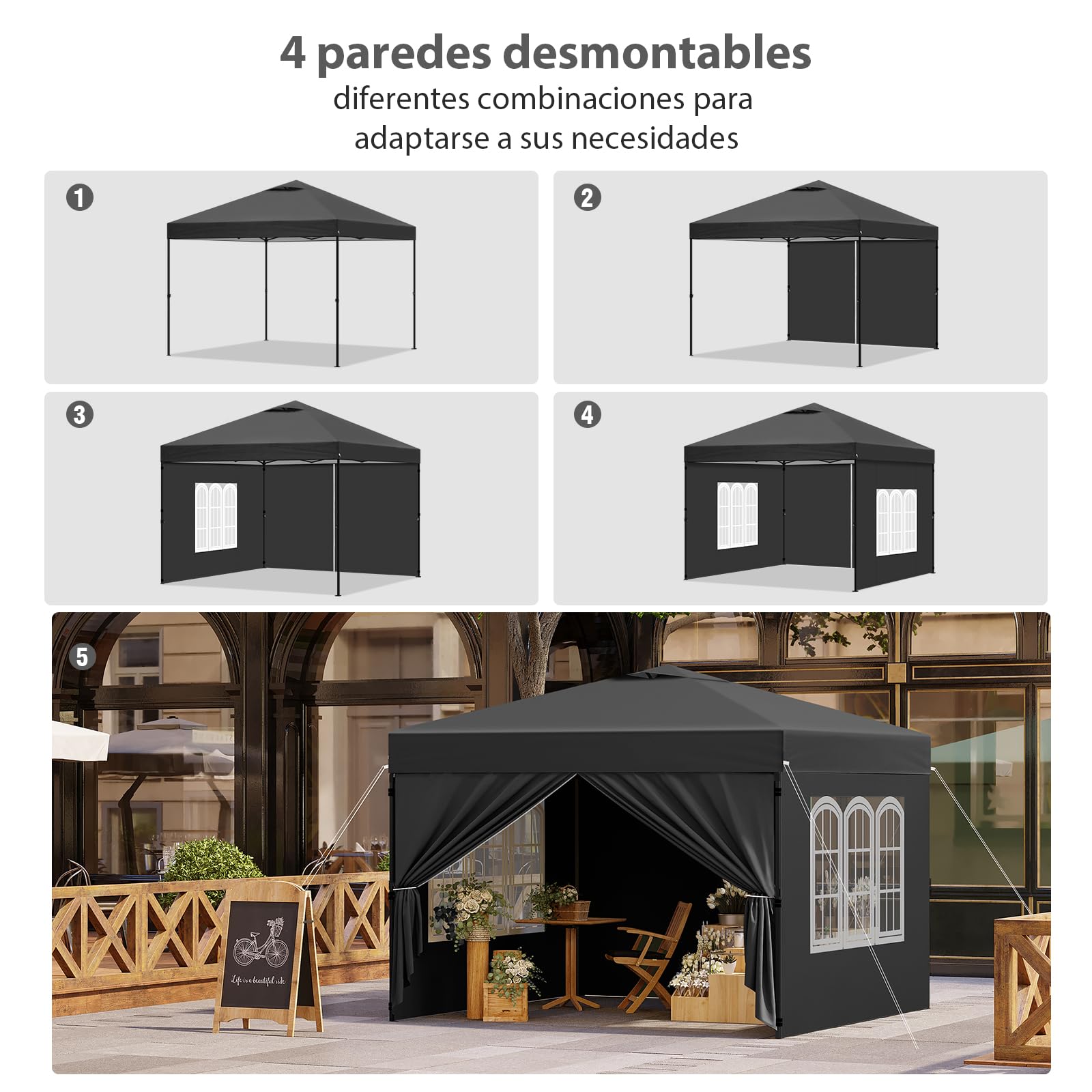 Laneetal Cenador 3x3m, Carpa Plegable para Exterior, Cenador con Paredes Laterales, Gazebo, Pabellón de Jardín para Camping, Pérgola Tienda de Fiestas, Carpa Impermeable,Antracita