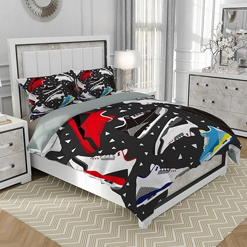 Miniatura 3 de Juego de funda de edredón con zapatos de baloncesto, tamaño Quenn, ropa de cama de 3 piezas de microfibra suave con 2 fundas de almohada para