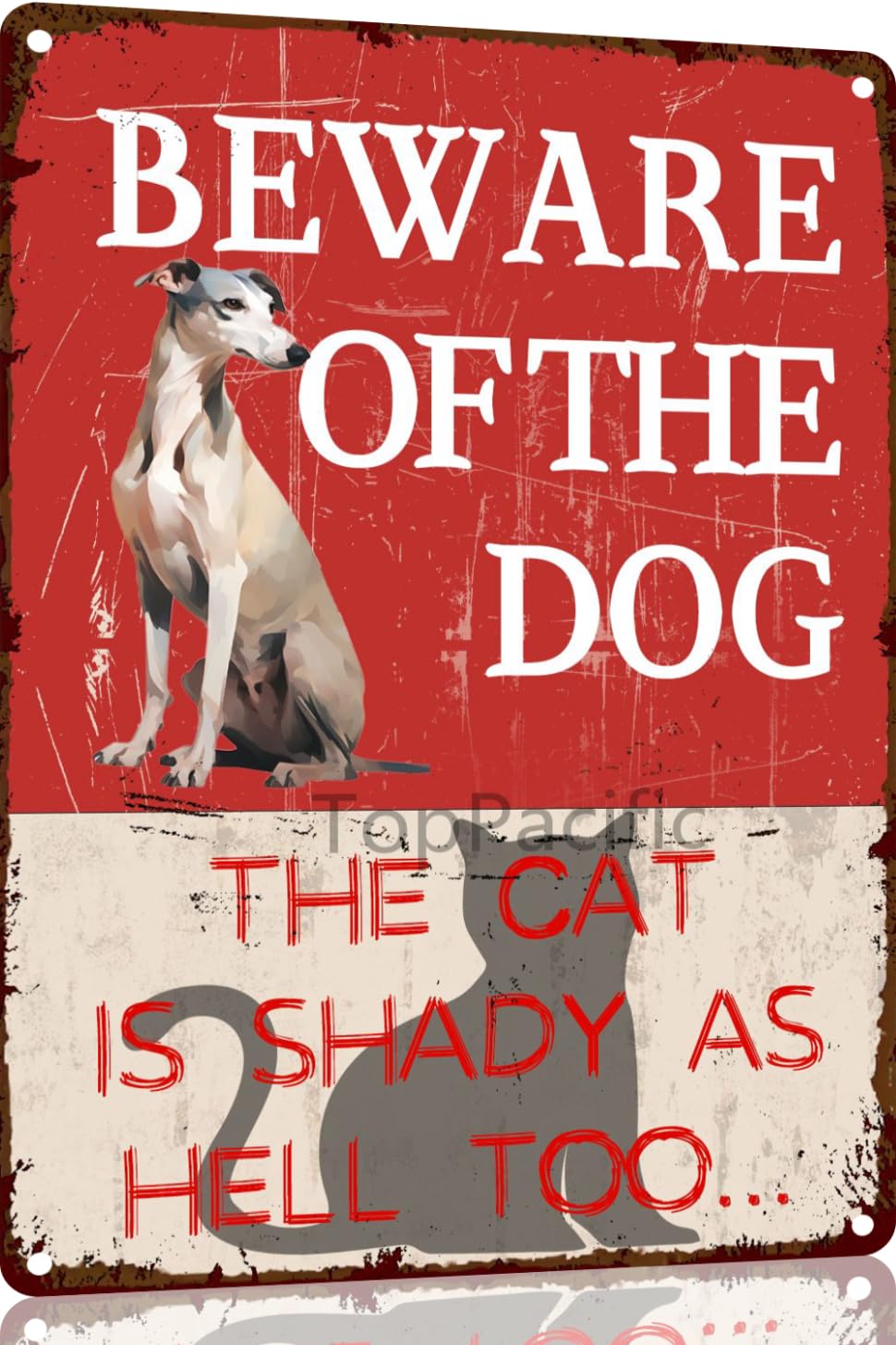 peiyeety Beware of Dog Sign The Funny Greyhound Warning Metal Signs for Yard Fence Guard Outdoor Decor Gifts 8x12 Inches