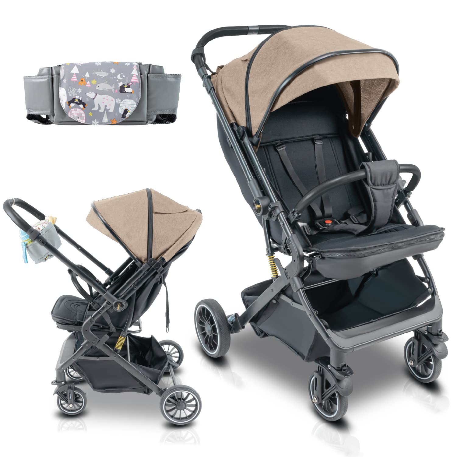 Photo 1 of Baby K Lightweight Reversible Baby Stroller (Coffee - with Mesh Cover & Storage Bag) - Easy Front/Rear Facing Reversible Stroller Handle - Compact Travel Stroller with Fold Up & Recline Mode