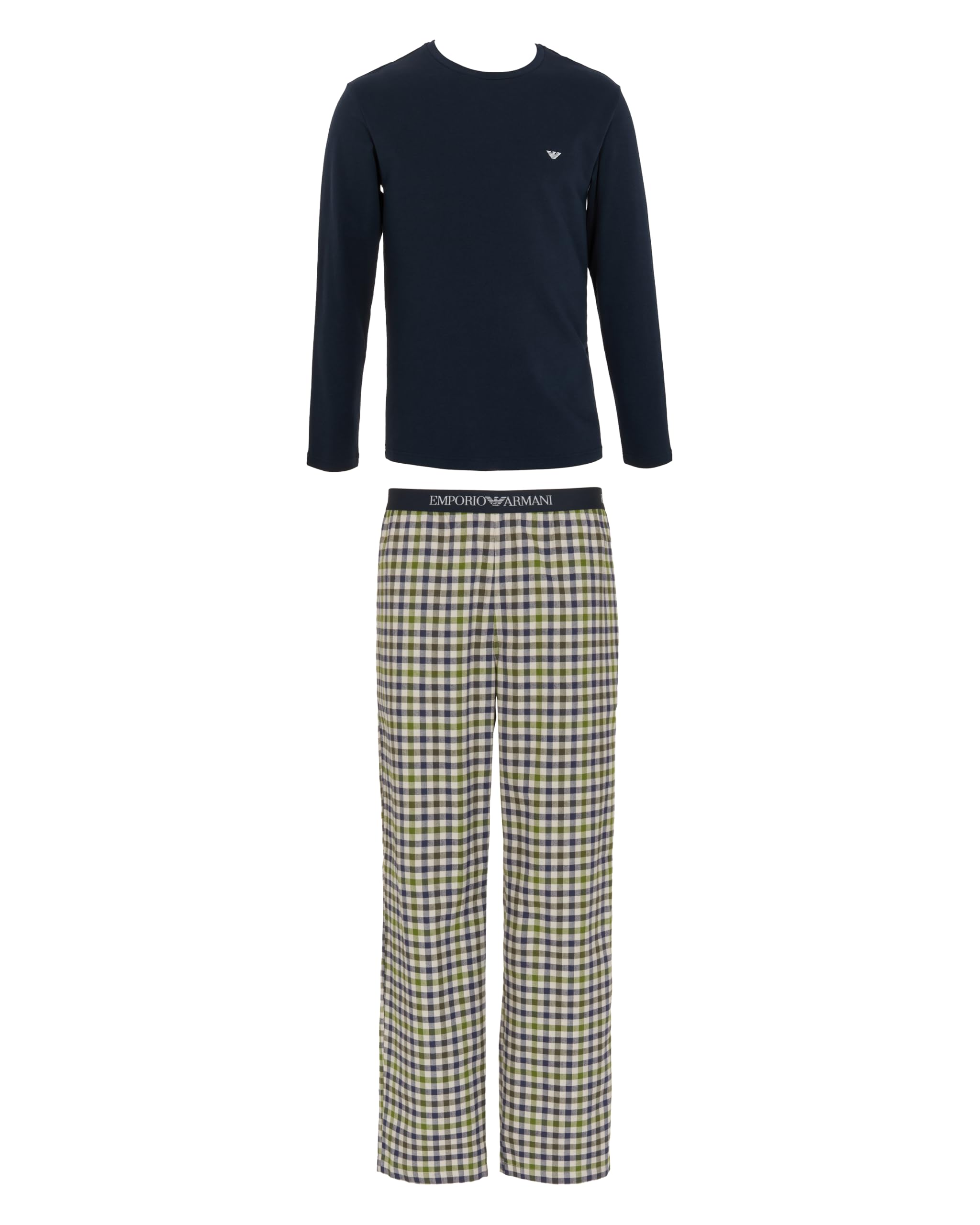 Emporio Armani Pigiama Lungo Uomo Tinto in Filo Blu L, Blu, L