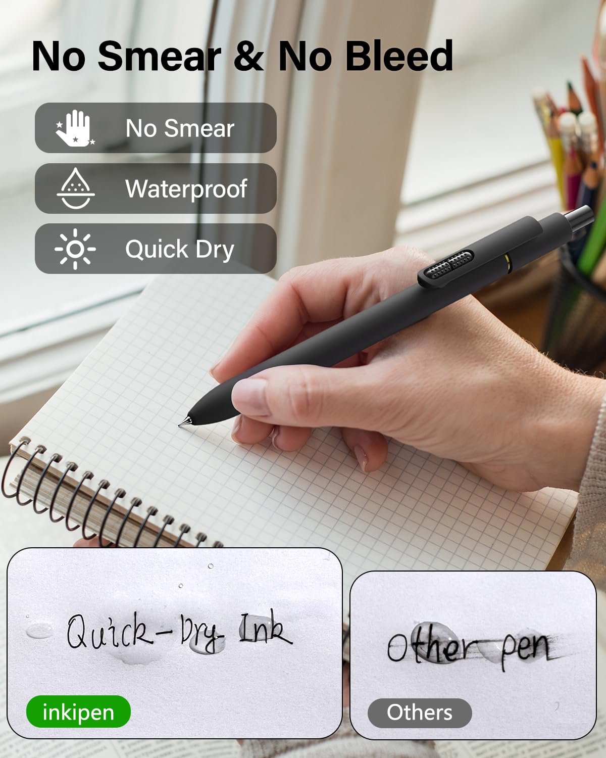 inkipen 16 Stück Stifte, Gelschreiber, schwarze Tinte, feine Spitze (0,5 mm), schnelltrocknend, glattes Schreiben, Schul- und Bürobedarf (schwarz, weiß)