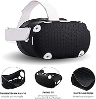 Vista 2 de Compatible with Oculus Quest 2 Accessories, Silicone Face Cover, VR Shell Cover,Compatible with Quest 2 Touch Controller Grip Cover,Protective Lens