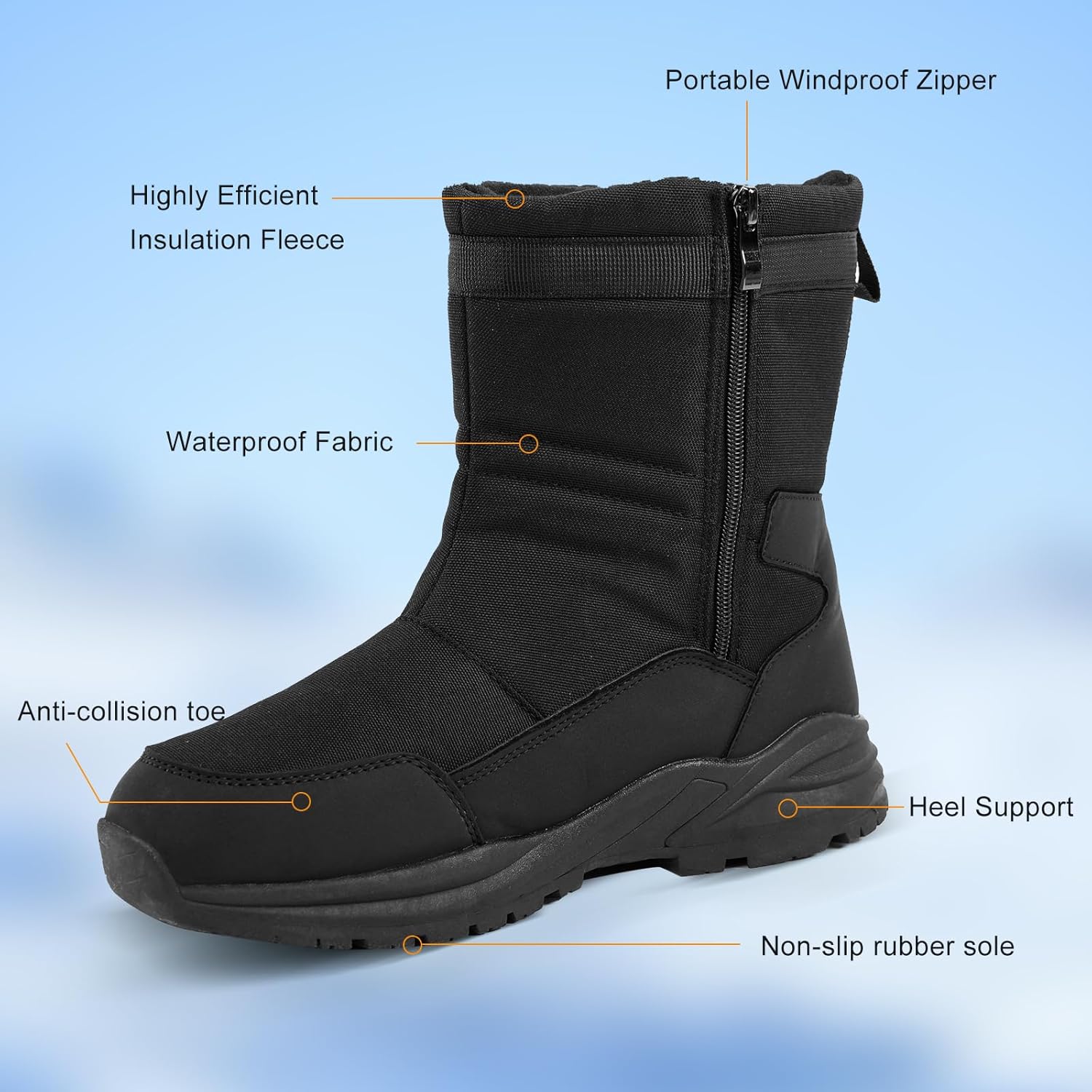 Men's Snow Boots Waterproof - Warm Fur Lined Men’s Winter Boots Insulated, Non-Slip Wear-Resistant Snow Boot for Men - Image 6