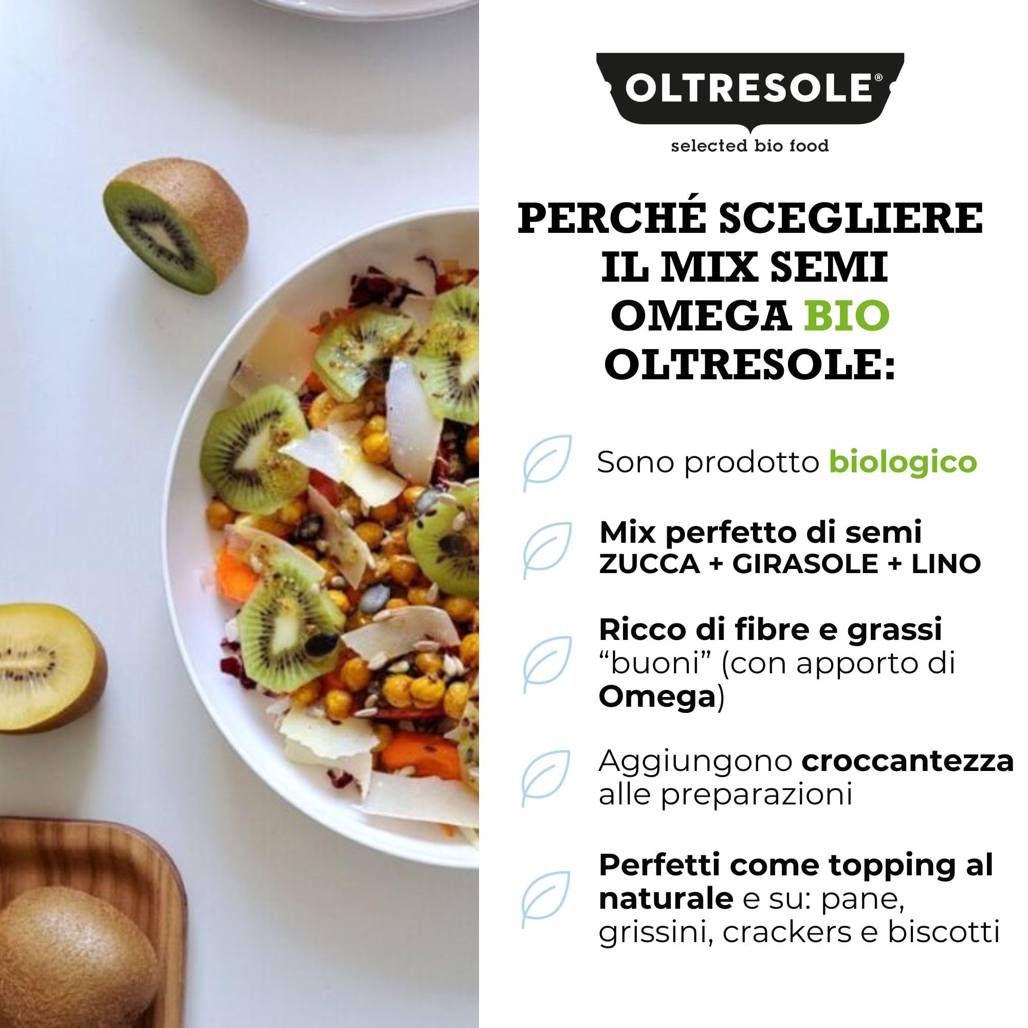 Oltresole, Mezcla De Semillas Omega Ecológicas 1 Kg (Calabaza, Girasol Y Lino), Mezcla De 3 Semillas Oleaginosas Crudas Enteras, Ricas En Proteínas, Fibra Y Omega 3