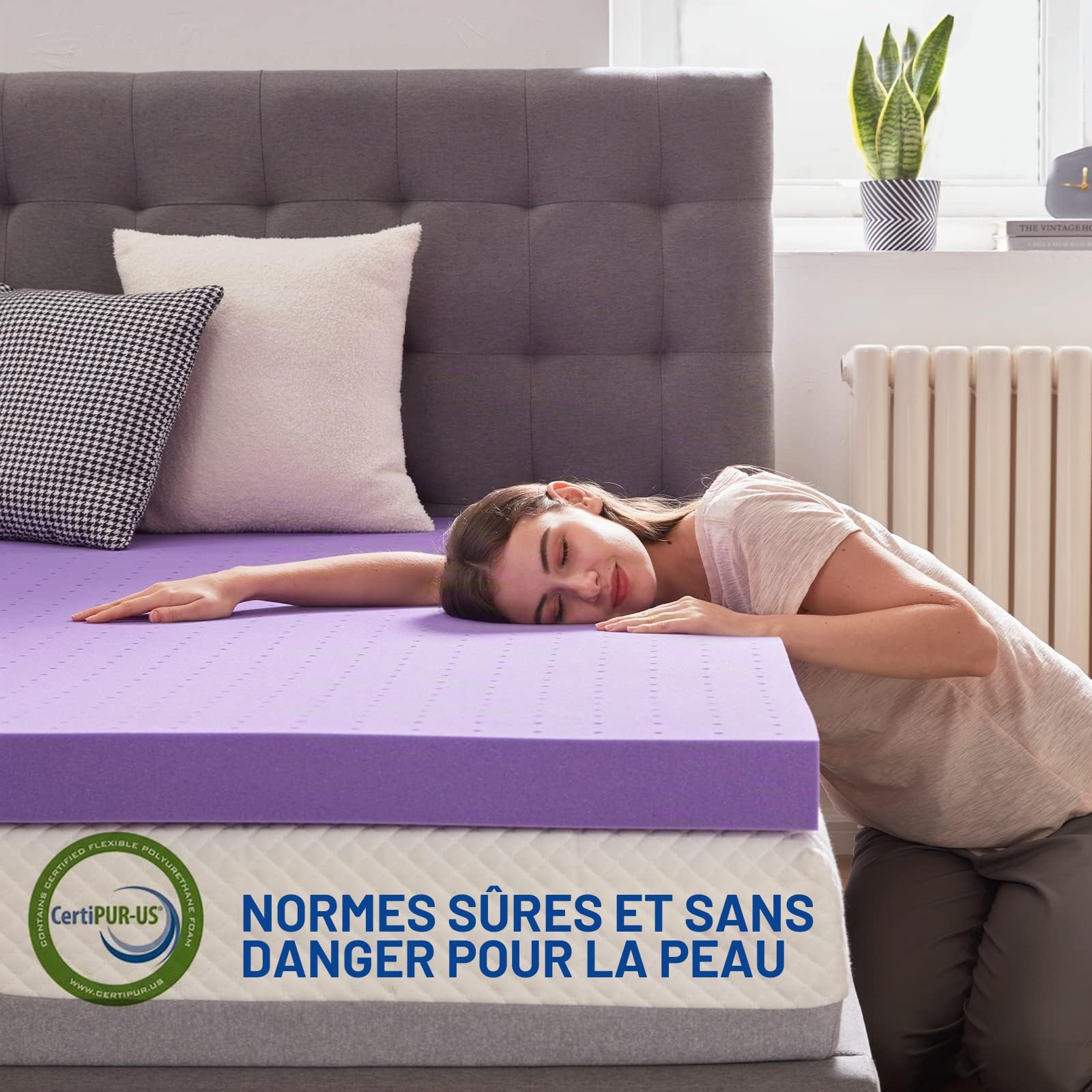 SINWEEK Surmatelas en Mousse à mémoire de Forme en Gel de 5,1 cm ventilé Doux, certifié CertiPUR-US, Taille Double, Violet