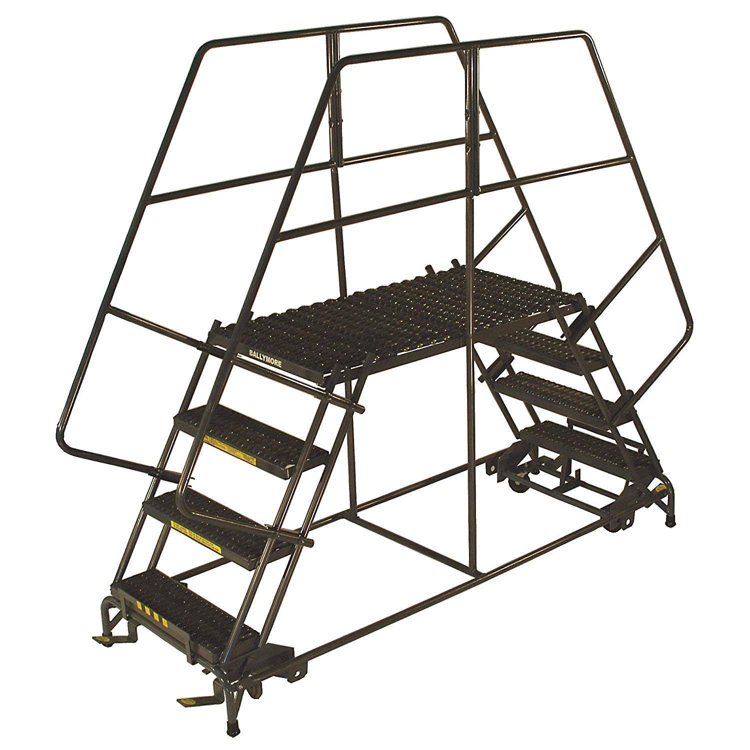 5 Step Heavy Duty Steel Double Entry Work Platform 36" W Steps by Ballymore – 121"L x 41"W x 50"H, Alloy Steel, Gray, Model DEP5-3672