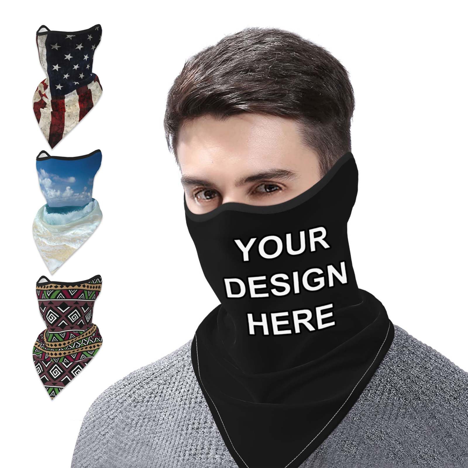 YHPHRTACustom Neck Gaiter Balaclava Face Mask Cover Ears Personalized Sports Scarf Add Image Text for Men Women, Black