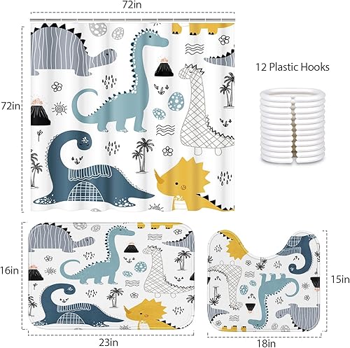 Miniatura 2 de Britimes Juego de baño de 3 piezas, 72 x 72 pulgadas, dinosaurio dinosaurio, dragón, garabato, cuarto de bebé, cortina de ducha de poliéster