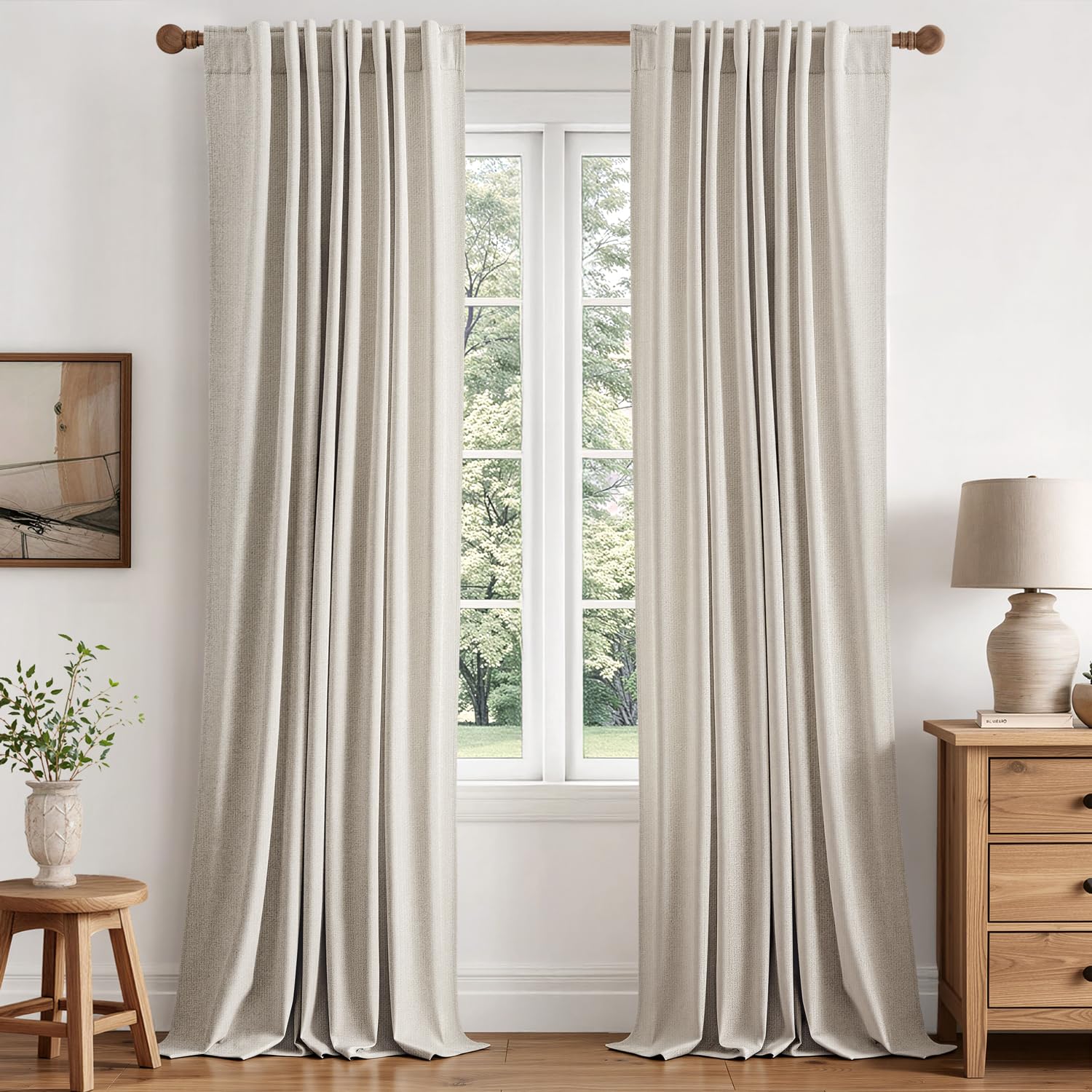 Photo 1 of MIULEE 100% Blackout Linen Curtains for Bedroom 84 inches Long, Thermal Insulated Room Darkening Black Out Drapes for Living Room, Back Tab Rod Pocket, 2 Panels Set, 40 Wide x 84 Length, Beige
