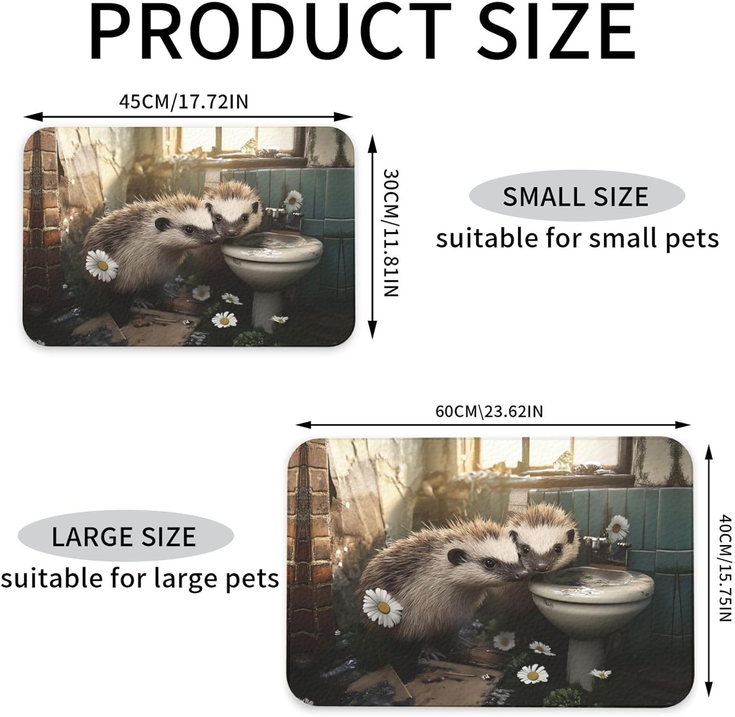 Smart Hedgehog Pet Feeding Mat Dog Cat Eating Food Absorbent Leather Tablecloth for and Water Bowl Waterproof No Stains Quick Dry Non-Slip 23.62 * 15.75IN