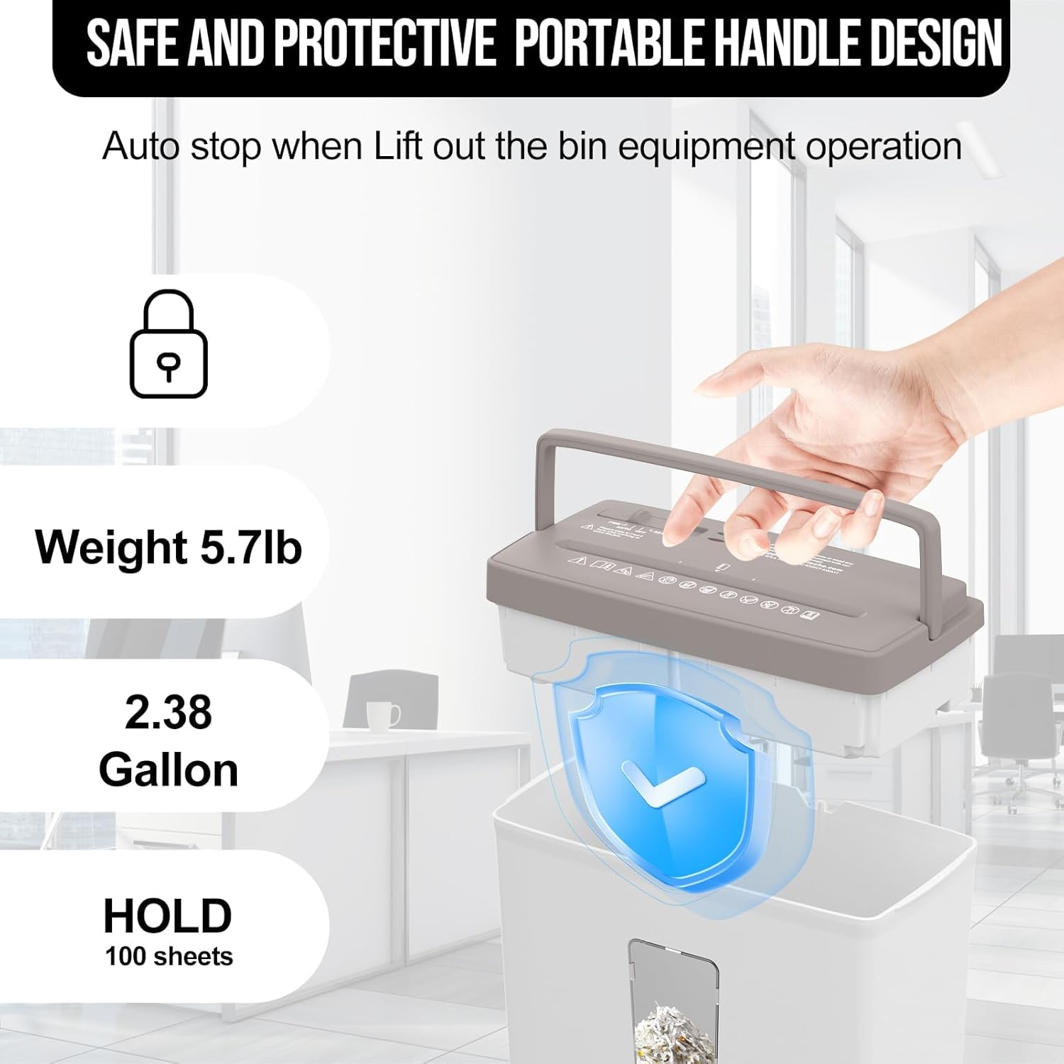 5-Sheet Cross Cut Paper Shredder for Home Office, P-4 High Security Level Document Shredder with 2.38 Gallon Bin, Jam Proof Design & Thermal Protection for Professional Use, Brown + White