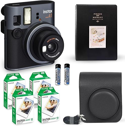 Fujifilm Instax Mini 41 - Cámara instantánea color negro vintage. + paquete de valor Fujifilm (40 hojas) + paquete de accesorios para obturador,