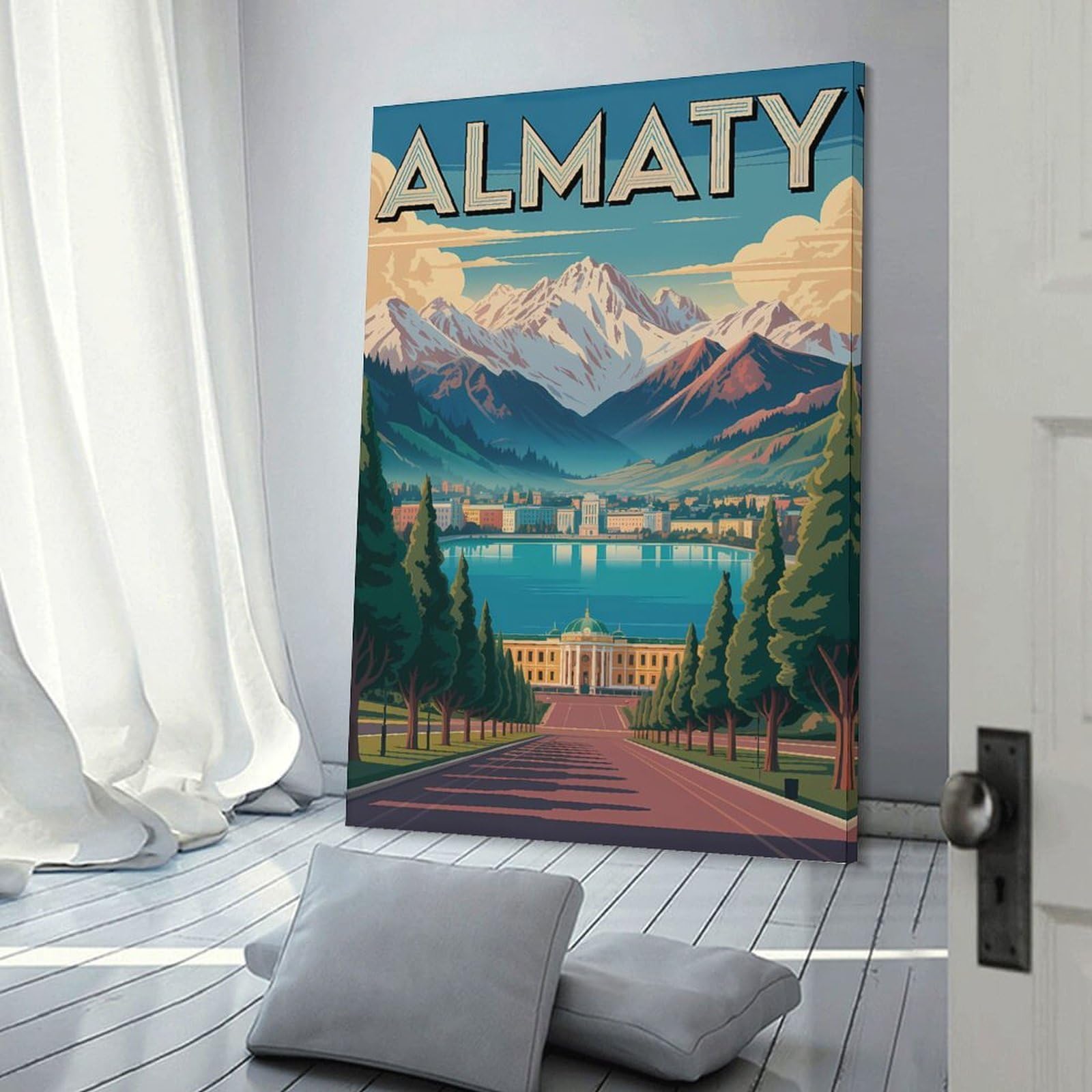 Junmoney Decorative Canvas Print Almaty Travel, 20x30inch(50x75cm), for Office, Study Or Home Workspace, Decorative Artwork for Productive Spaces