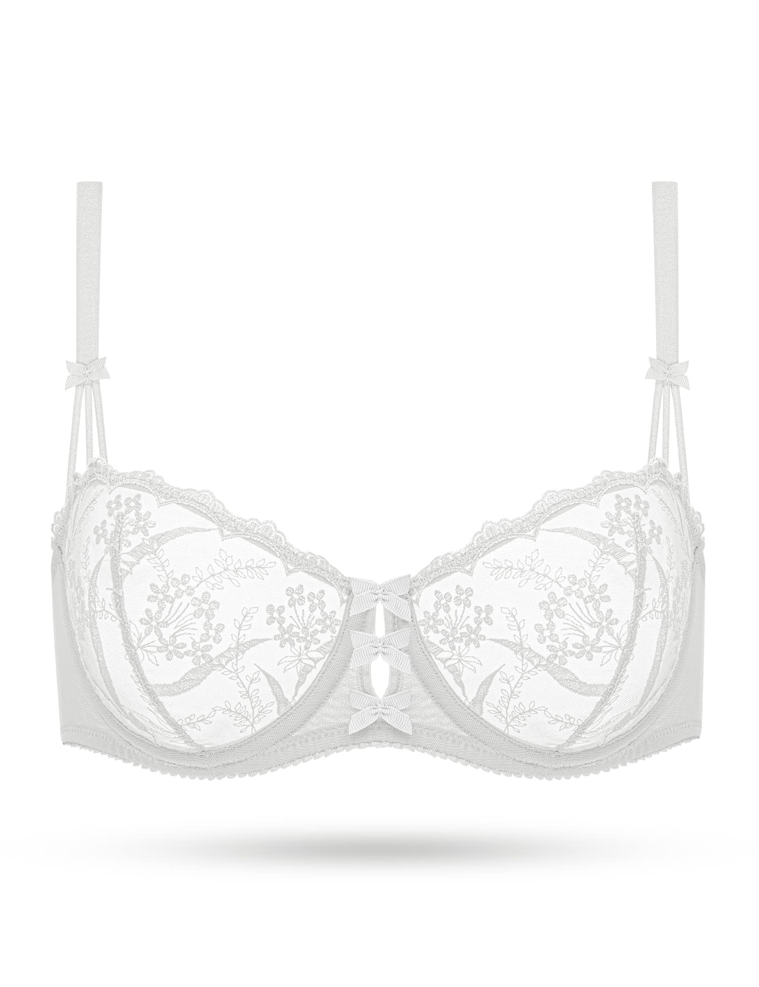 Deyllo Women's Lace Bra Plus Size Underwire Embroidered Unlined Bra See Through Non Padded