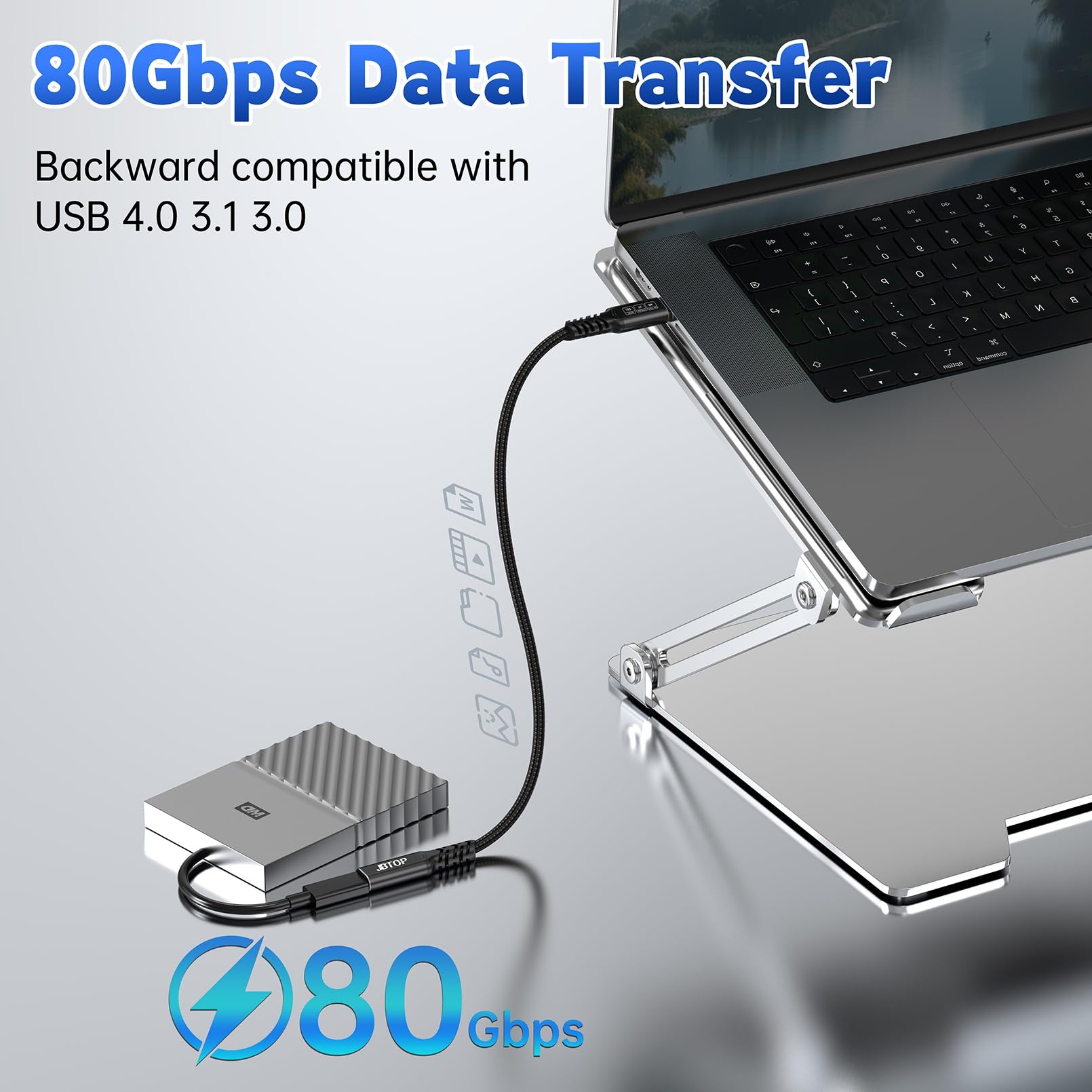 Câble d'extension USB C 80 Gbit/s, [80 Gbit/s/240 W/16 K] USB C mâle vers femelle Extension 5 A charge et synchronisation rapides pour hub USB C/PSVR2/iPhone 15 16 Pro max/MacBook Air M2 Pro