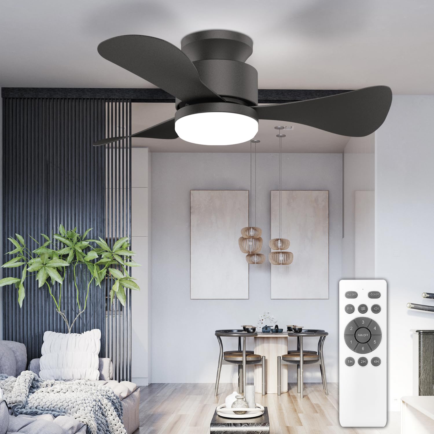 Ventilatore da Soffitto con Luce e Telecomando, Silenzioso 71 cm Ventilatore da Soffitto a LED Piccolo con Reversibile DC Motore e Timer per Patio Camera da Letto Cameretta dei Bambini