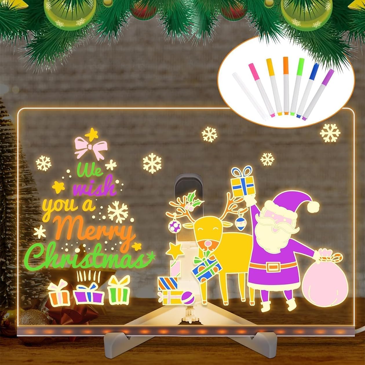 LED Note Board with Colors,Light Up Dry Erase Board with Adjustable Stand and 7 Colors Pen, Rewritable Acrylic Message Board,Light up Acrylic Message Board for Office School Home(11.8"x7.9" inch)