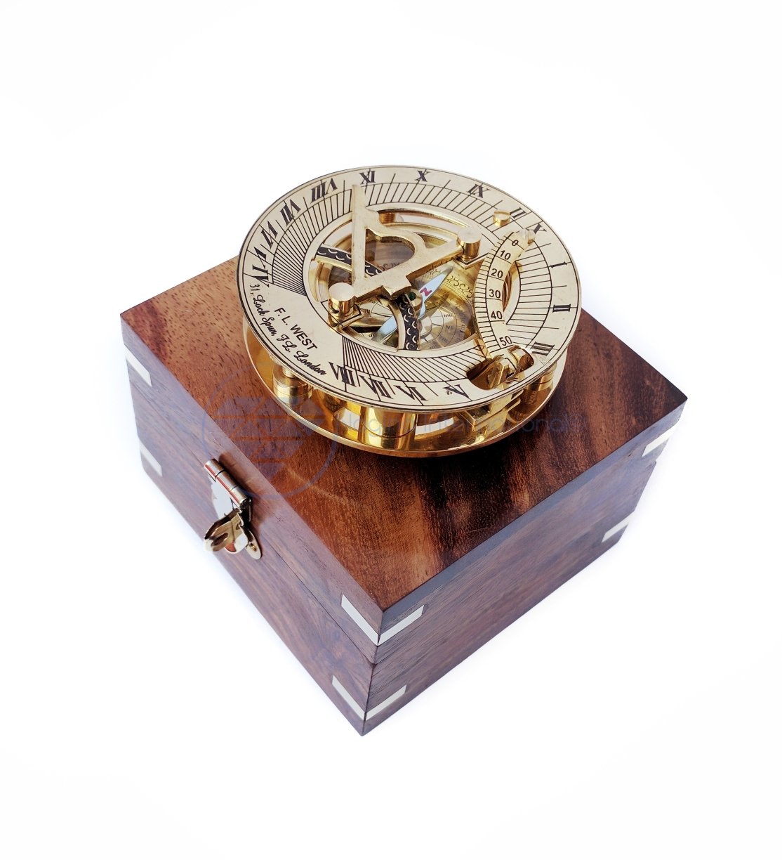 Nagina International Coffre en Bois avec incrustations d'ancrage décoratif | Cadran Solaire 3 "avec boîte en Bois | Décor Maritime du Pirate