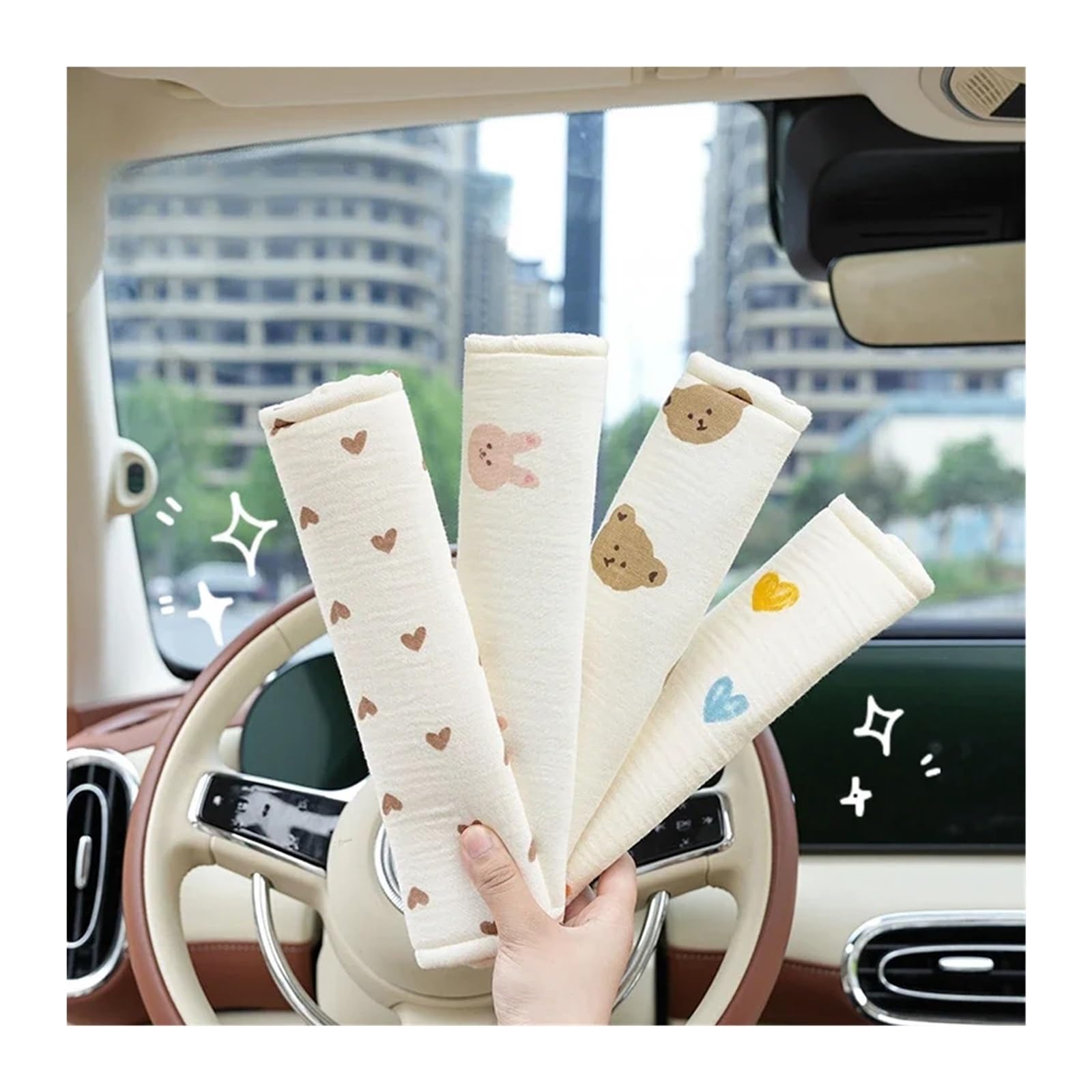 Protector Cinturon Coche Protector de hombro for cinturón de seguridad de coche, funda protectora for cinturón de seguridad de coche con dibujos animados for las cuatro estaciones, General(Brown pads)
