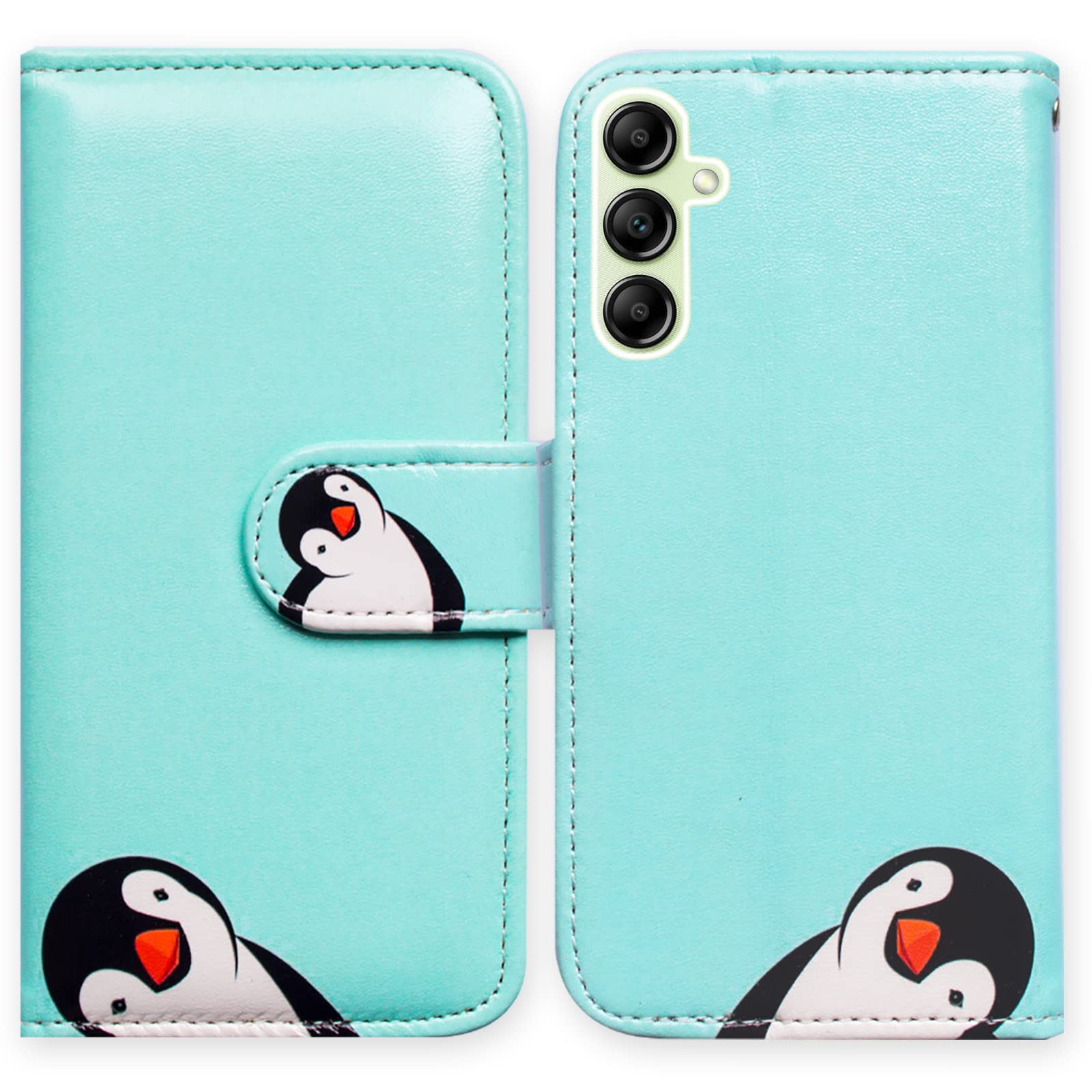 Bcov Funda para Galaxy A14 5G, funda de piel de pingüino negro con tapa para teléfono con ranura para tarjetas y soporte para Samsung Galaxy A14 5G