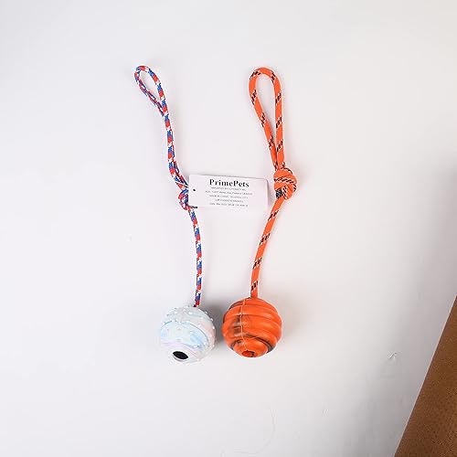 Miniatura 5 de PrimePets - Pelota de entrenamiento para perros con cuerdas, 2 bolas de cuerda de goma sólida, juguete de tira para perros medianos y pequeños,