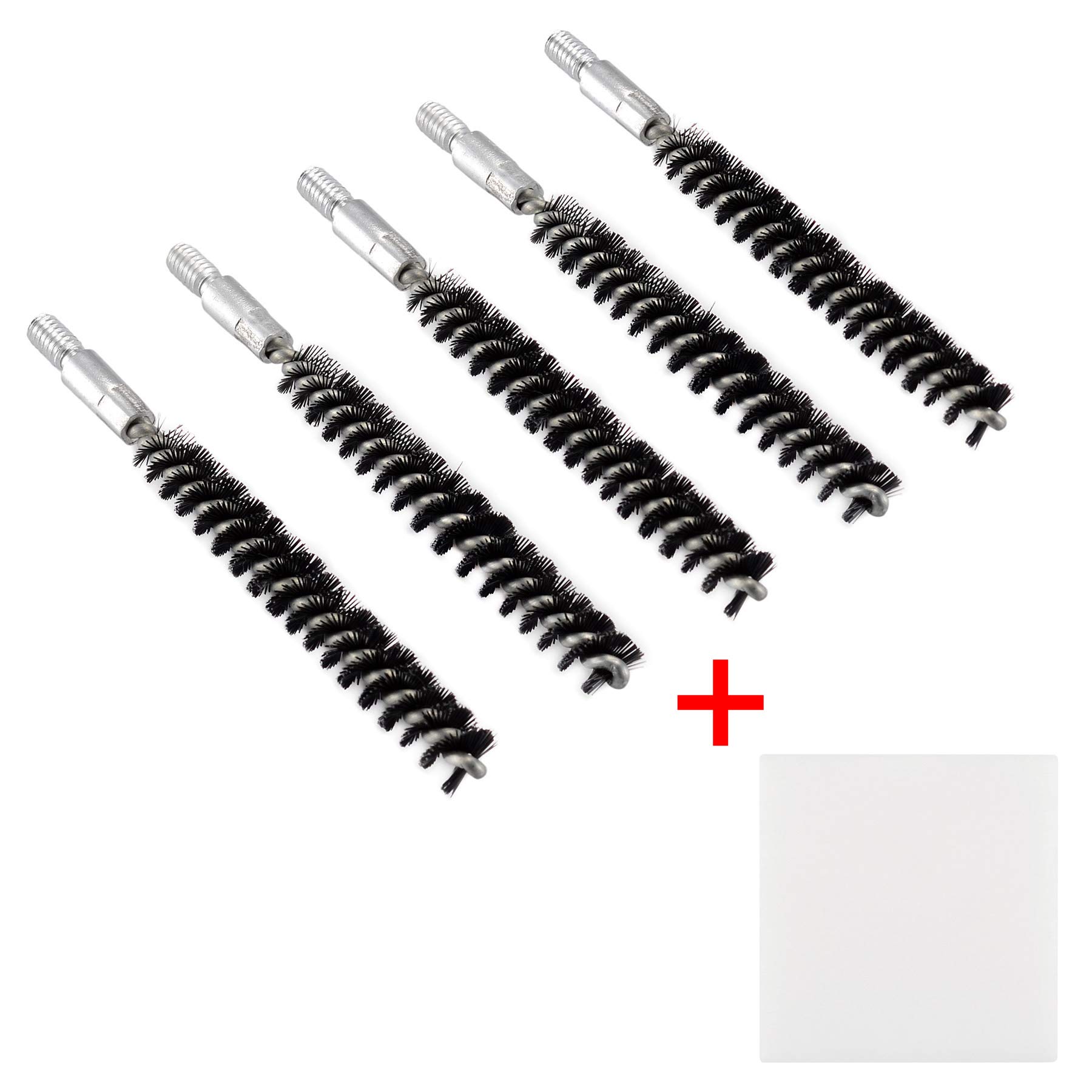 BOOSTEADY 5 Pcs Nylon Bristle Bore Gun Cleaning Brush for Pistol, 50 Professional Square Patches, .260/6.5MM, .17, .22, .357/9MM, .40, .45, .30 Caliber