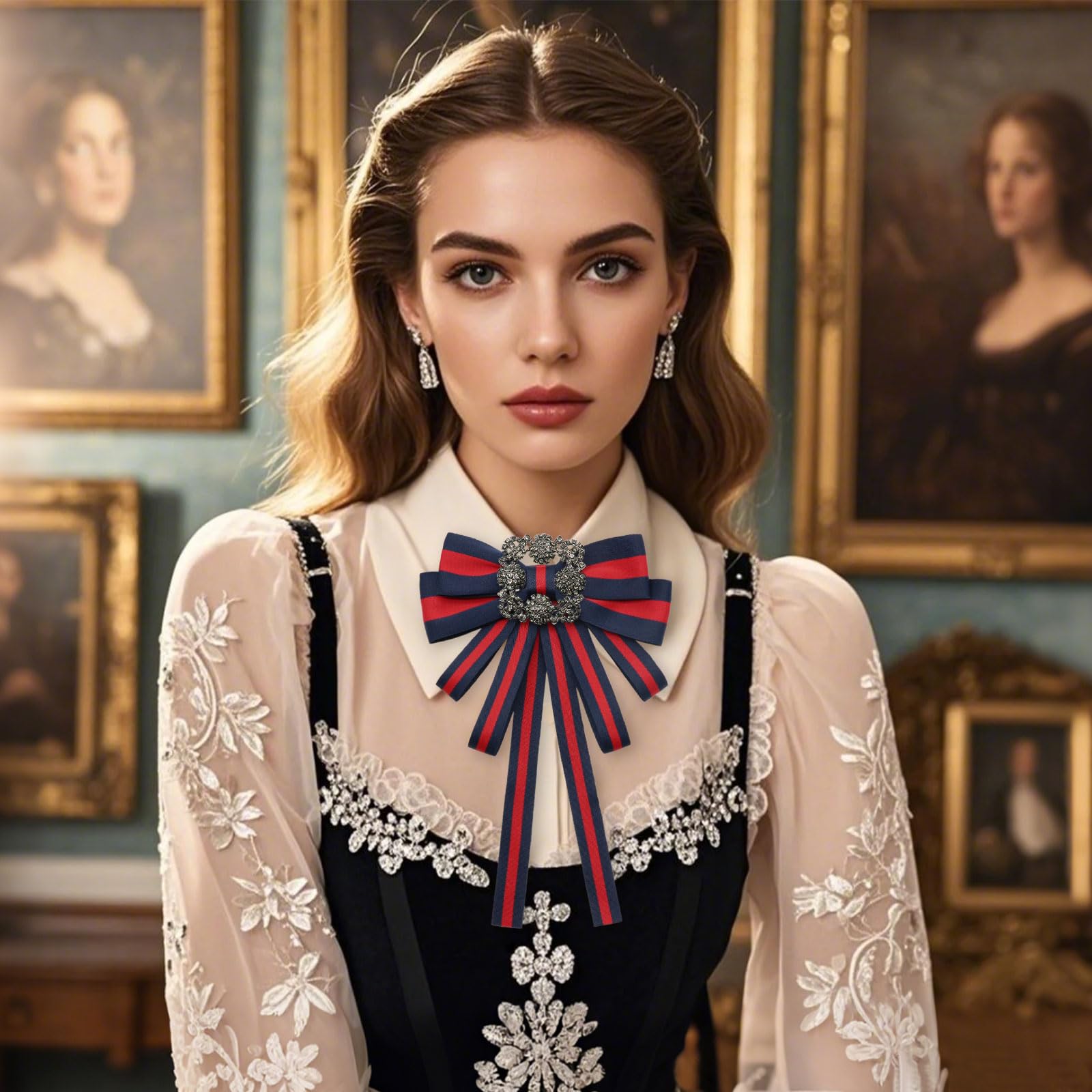 LJBFNN Bow Tie for Women Men, Big Pre-tied Bowtie Rhinestore Bow Ties for Women Ribbon Bowknot Tie for Wedding Party