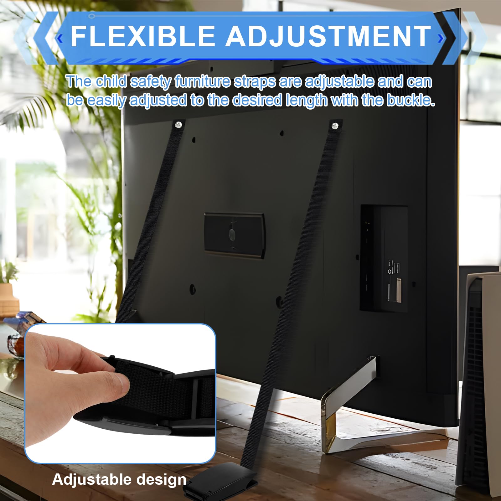 Anti-tipping TV, Anti-tip Straps for TV and Furniture 2 Pieces Adjustable TV Safety Straps for Protect Home Safety Children and Pets - Image 4