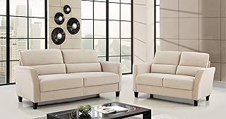 US Pride Furniture S5580-S+L Mcguinness Mid-Century Style Velvet 57.88" Square Arms Living Room Set, Ivory