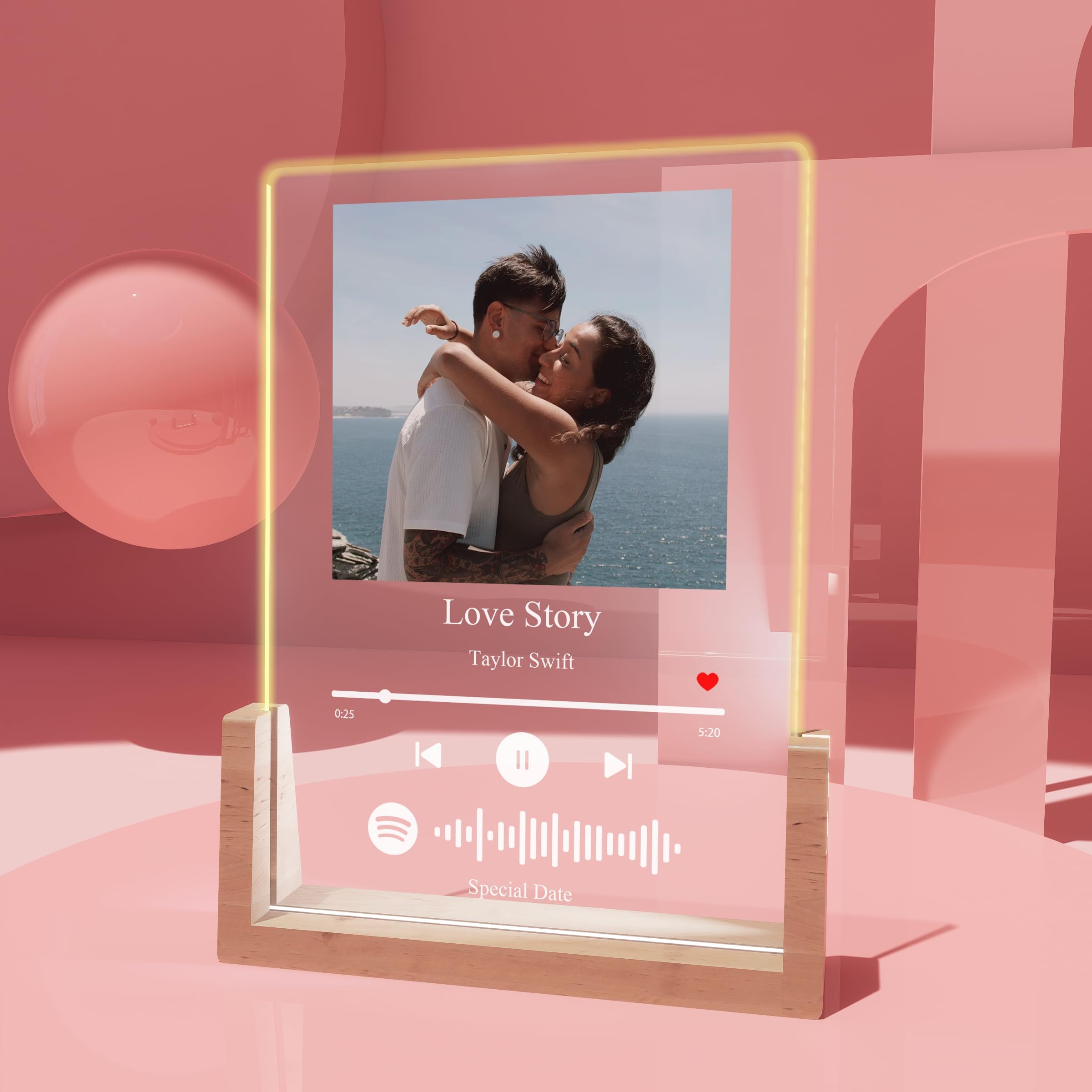 Custom Song Plaque with Picture Spotify Picture Frame Custom Music Plaque Glass Personalized Gifts for Boyfriend Girlfriend Couple - Customized Valentines Day Gifts for Him Her (Style 2)