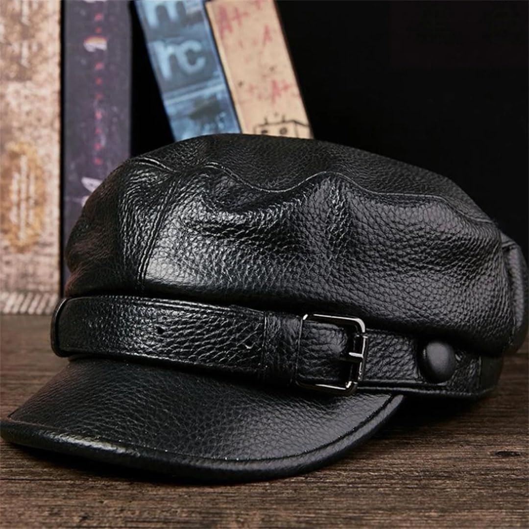 Gorra de capitán de piel de vaca auténtica para hombre, color marrón marinero