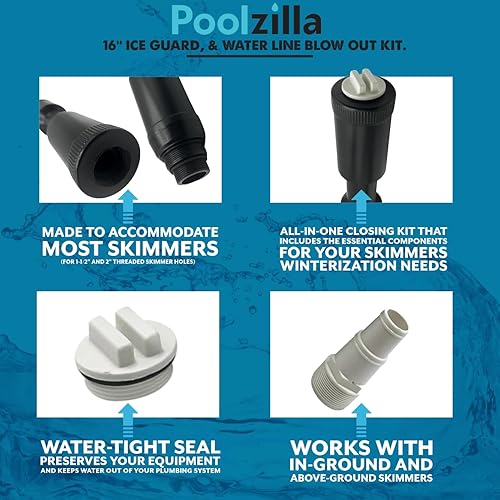 Miniatura 5 de Poolzilla 1 kit de preparación para el invierno de Skimmer  Tapón de skimmer de piscina sobre y en el suelo, protector de hielo de 16 pulgadas y kit
