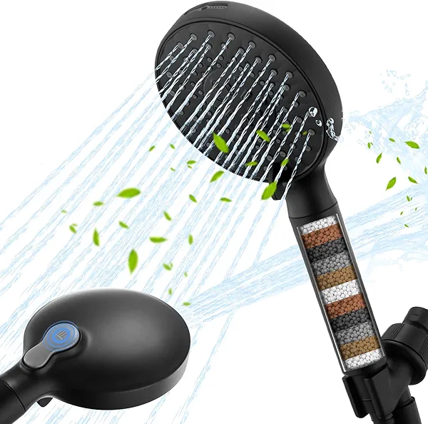 Ryamen Filtered Shower Head with Handheld, High Pressure 9-Spray Modes Detachable Shower Head with Filter for Hard Water-Remove Chlorine & Impurities, Improve Skin & Hair Health, Matte Black