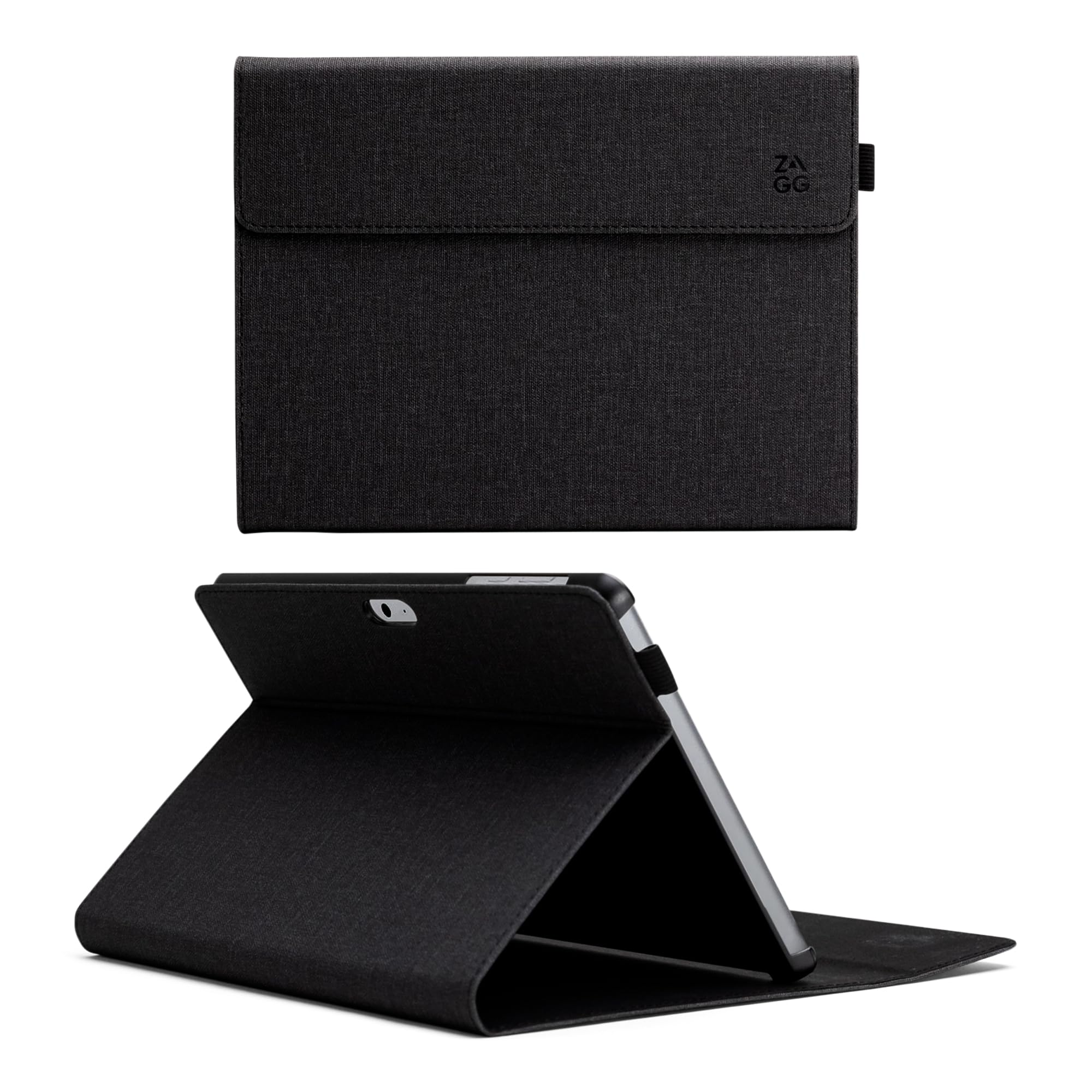 ZAGG Custodia a libro per Microsoft Surface Go 4/3, leggera, elegante, con supporto e supporto per pennino, testata per cadute da 1 m, colore: nero
