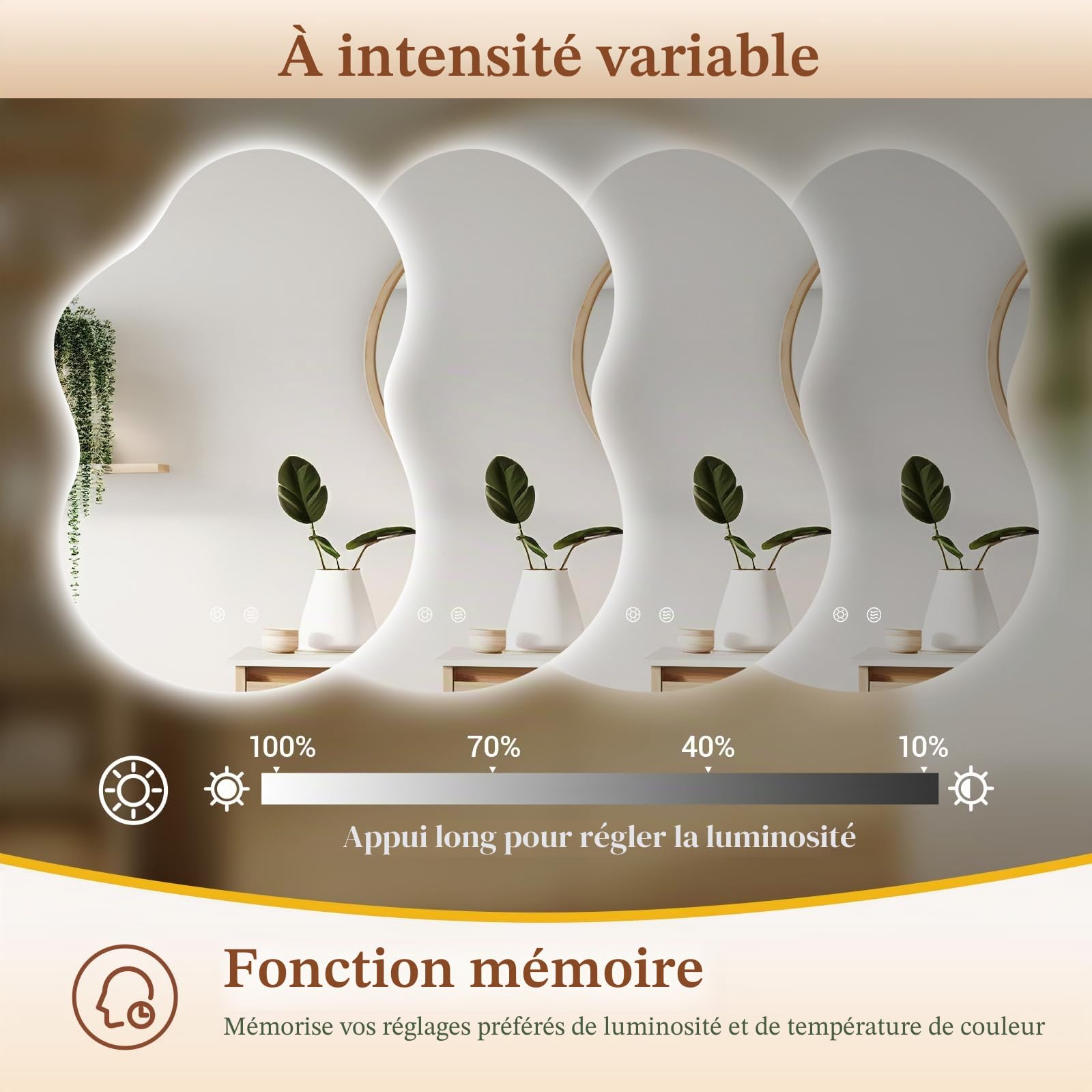 Clevich Miroir de Salle de Bain avec éclairage asymétrique 90 x 60 cm, Miroir LED avec 3 Couleurs de lumière à intensité Variable, Verre trempé, Interrupteur Tactile, Fonction mémoire, Anti-buée