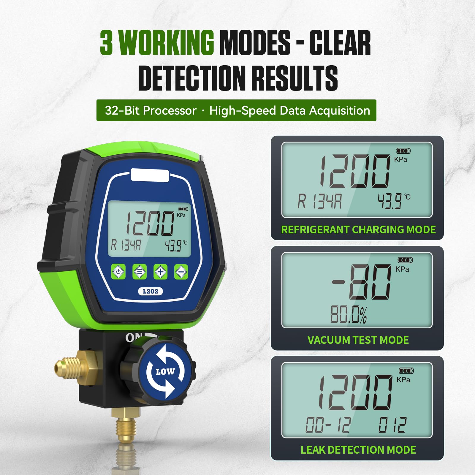 BELEY Manómetros Digital R32 - Bomba de vacío Aire Acondicionado y Prueba R134A R410A HVAC Manómetros Digitales con 90 refrigerantes incorporados para probar y Mantener Sistemas de refrigeración