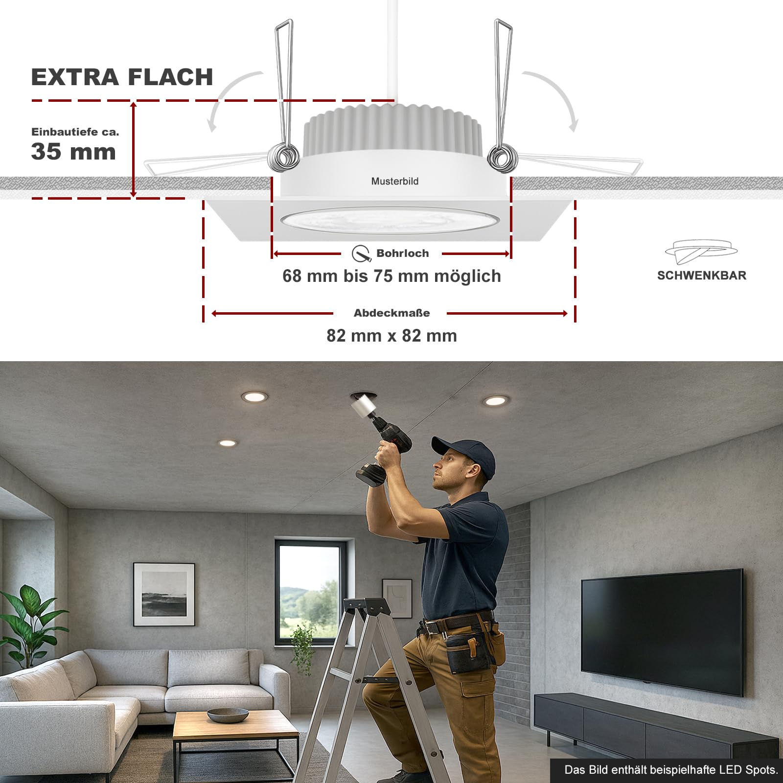 trendlights24 Carree-C LED Einbaustrahler dimmbar flach 230V Weiß 5W 3x Set
