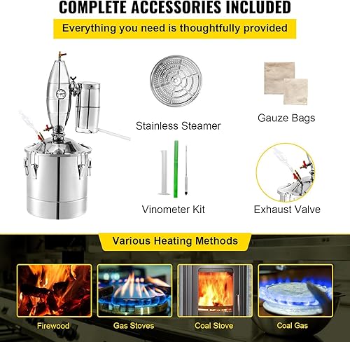 Miniatura 6 de Destilador de alcohol de acero inoxidable 304, kit para el hogar, caldera para hacer vino Moonshine con termómetro, capacidad de 30 litros