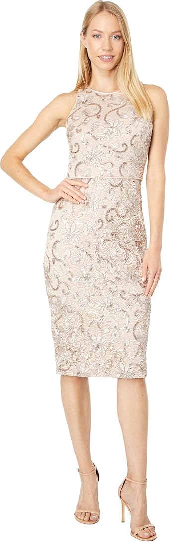 Vince Camuto Womens Sleeveless Sequin Lace Bodycon Dress