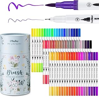 Ohuhu 60 Watercolor Brush Markers For Adult Coloring, Finerliner Color Pens Water Based Marker for Calligraphy Drawing Sketching Coloring Books Bullet Journal Kids Art Projects, Back to School