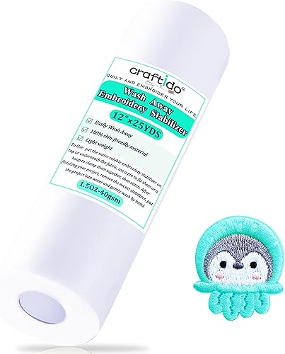 Miniatura 7 de Craftido Estabilizador de bordado soluble en agua para lavadorespaldo y cobertura de 10 pulgadas x 5 yardasrollo para la mayoría de los aros. Peso