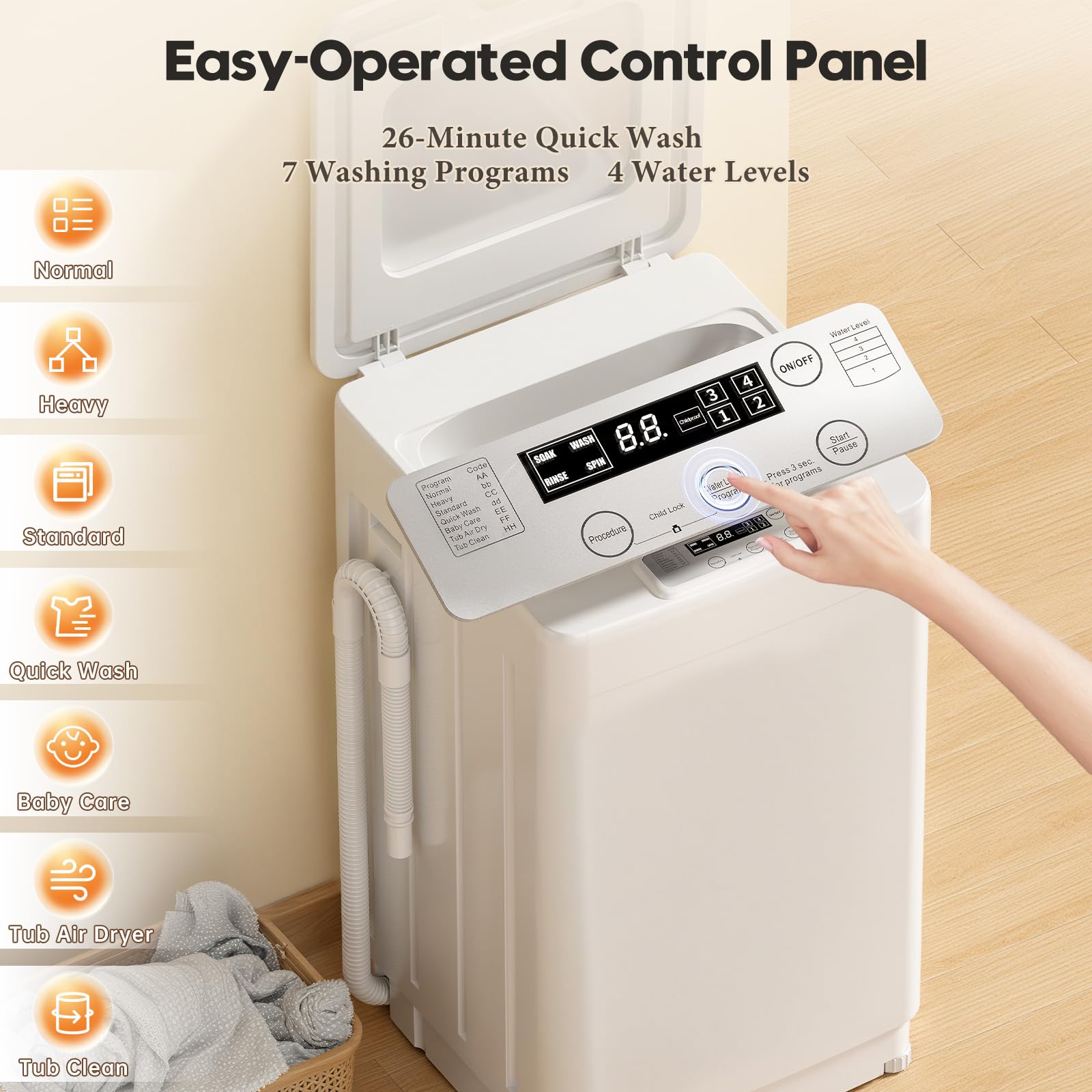 Auertech  Portable Washing Machine, Fully Automatic Portable Washer with LED Display, 10 Wash Cycles, 5 Water Levels, 24H Delays, Top Load Washing Machine for Apartment, RV, Dorm, Home