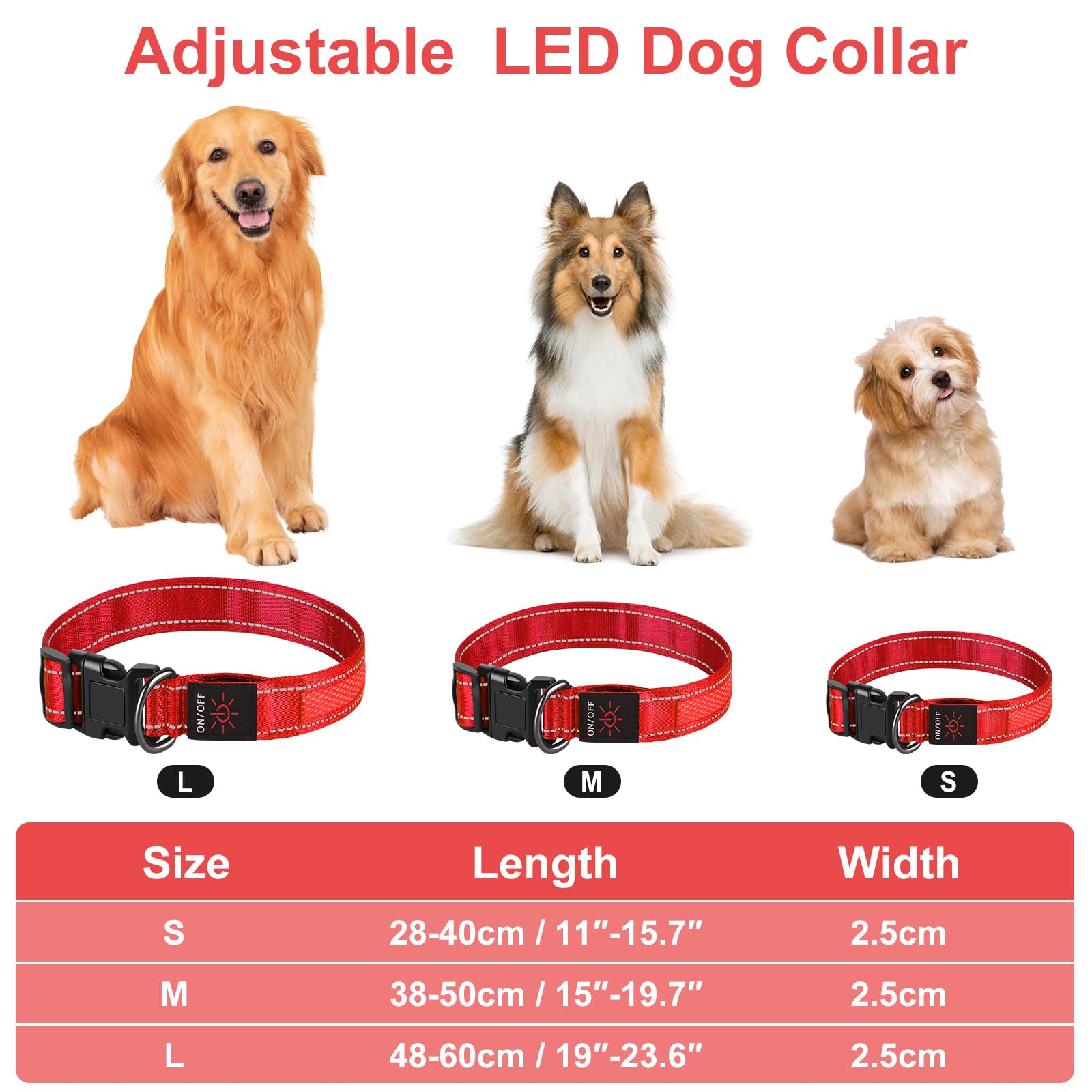 Light Up Collar, USB Rechargeable & Waterproof LED Dog Collar with 3 Flashing Modes, Super Bright Flashing for Large Dogs - Image 4