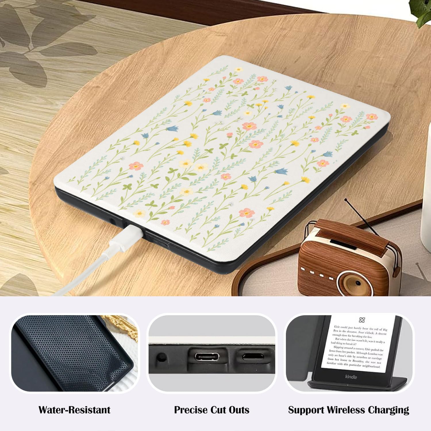 Cute Floral Flower Design Case for 6" Kindle (11Th Gen 2024&2022) Aesthetic Printed Cover with Hand Strap Smart Auto Wake/Sleep Soft Slim Lightweight Pu Leather Shellcompatible with Kindle
