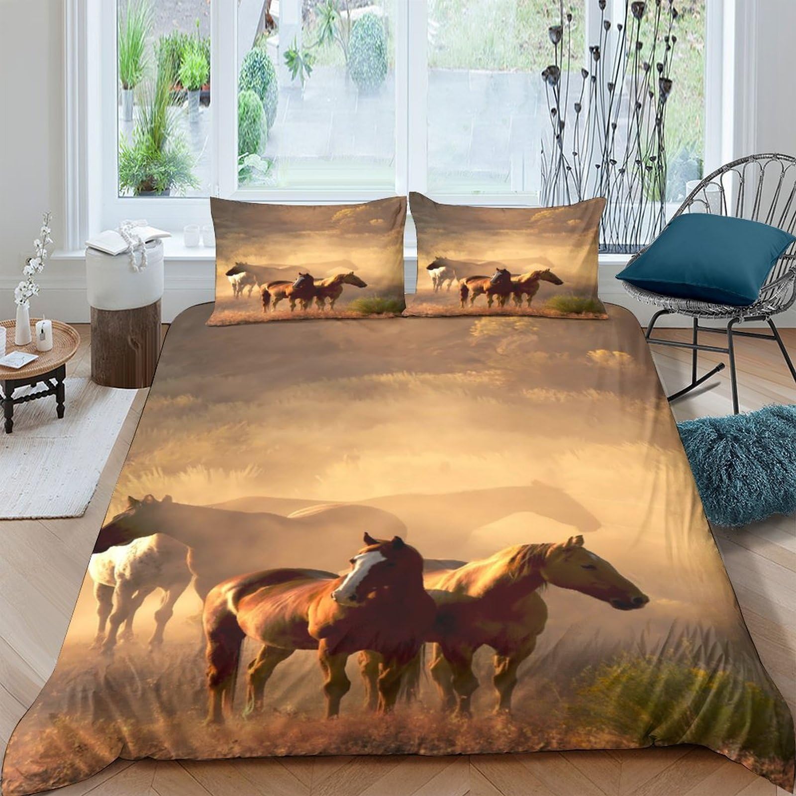 Ctjqhvkz Style-4 3D Printed Sunset Horse Fitted Sheet Microfiber Soft Breathable Wild Grassland Mattress Cover For Bedroom Guest Room Decor Single（135X200cm）