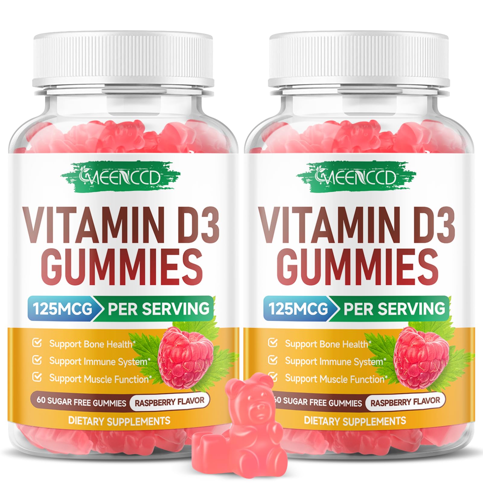 MEENCCD 2 Pack Vitamin D3 Gummies 5000 IU, Immune System Support, 120 Ct 60 Count (Pack of 2)