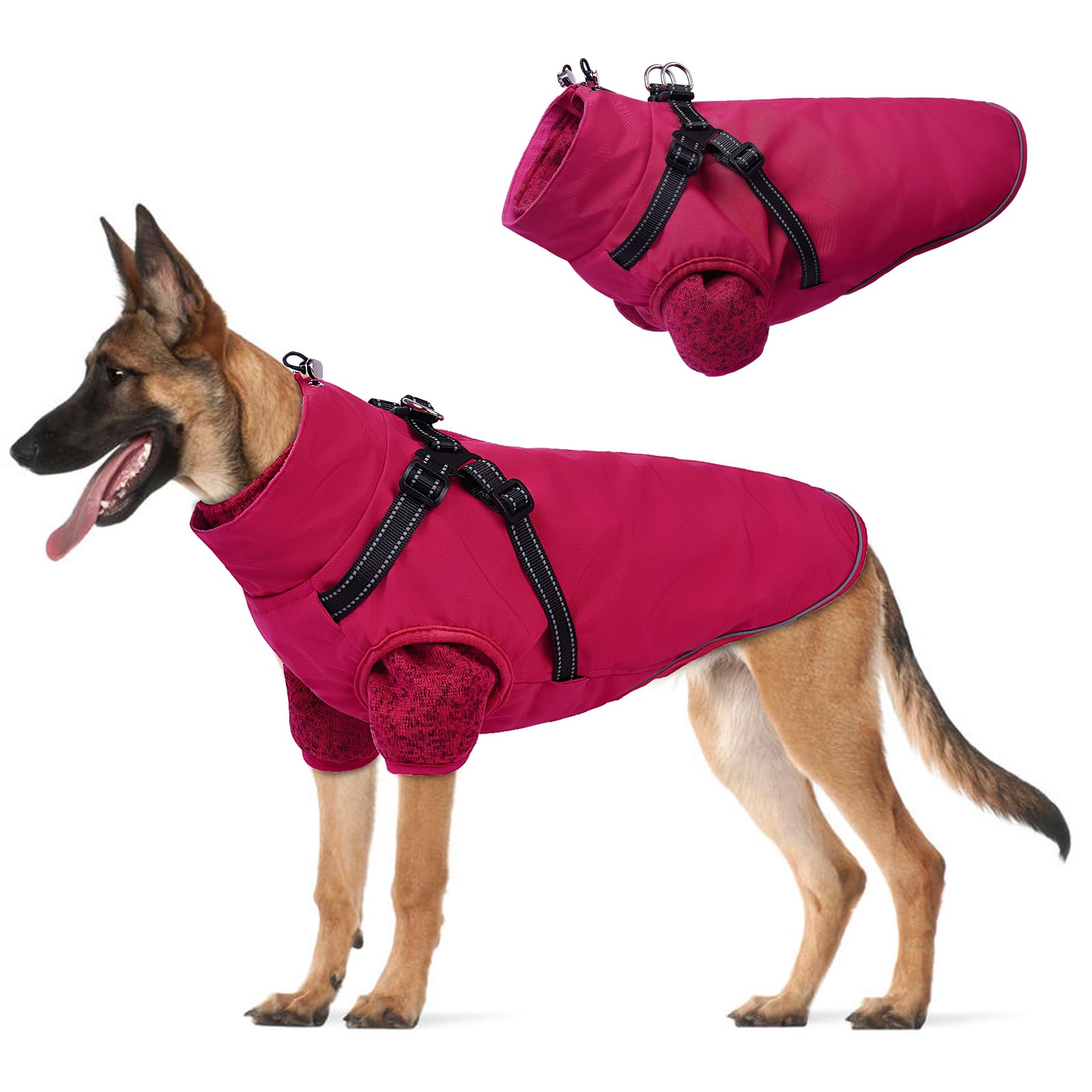 Lelepet Dog Coat 3 in 1 Waterproof Dog Winter Jacket with Harness Built in Windproof Snow Jakcet with Detachable Fleece Sweater Lining Reflective